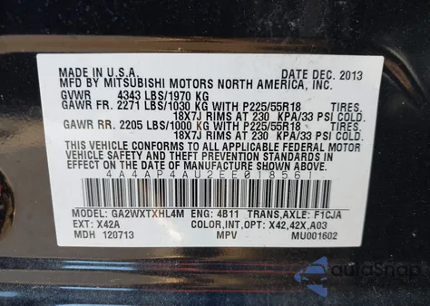 2014 Mitsubishi Outlander Sport Se from USA, damaged, VIN 4A4AP4AU2EE018561